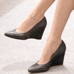 Lanvin Metallic Stingray Galuchat  Black Taupe Leather Platform Pumps Size 37